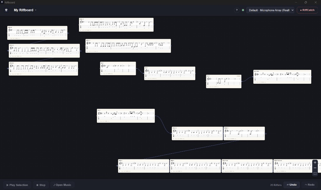 Expanded board showing multiple connected musical ideas.
